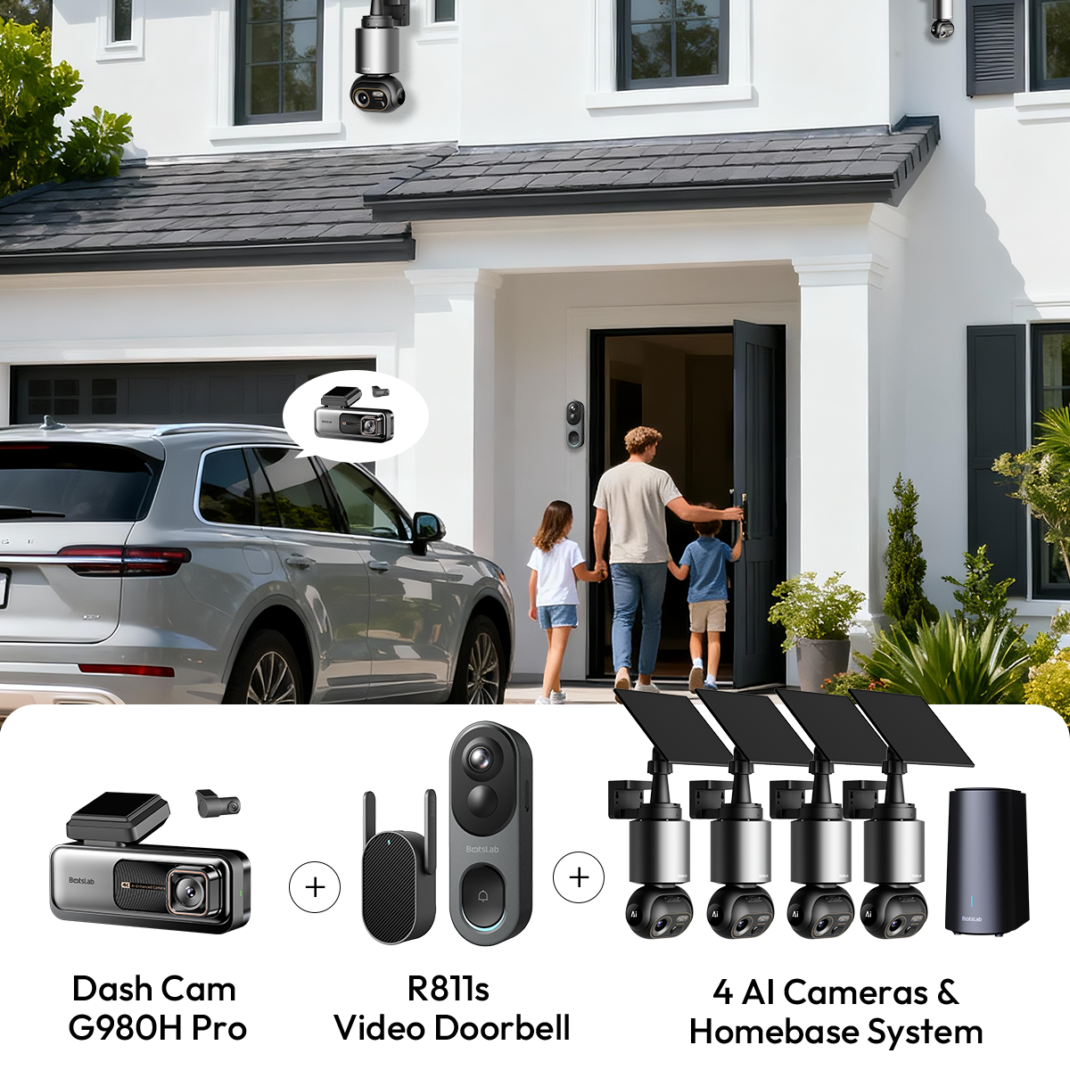 Home & Drive Security Bundle: W510 (4-Cam Kit) + G980H + R811S