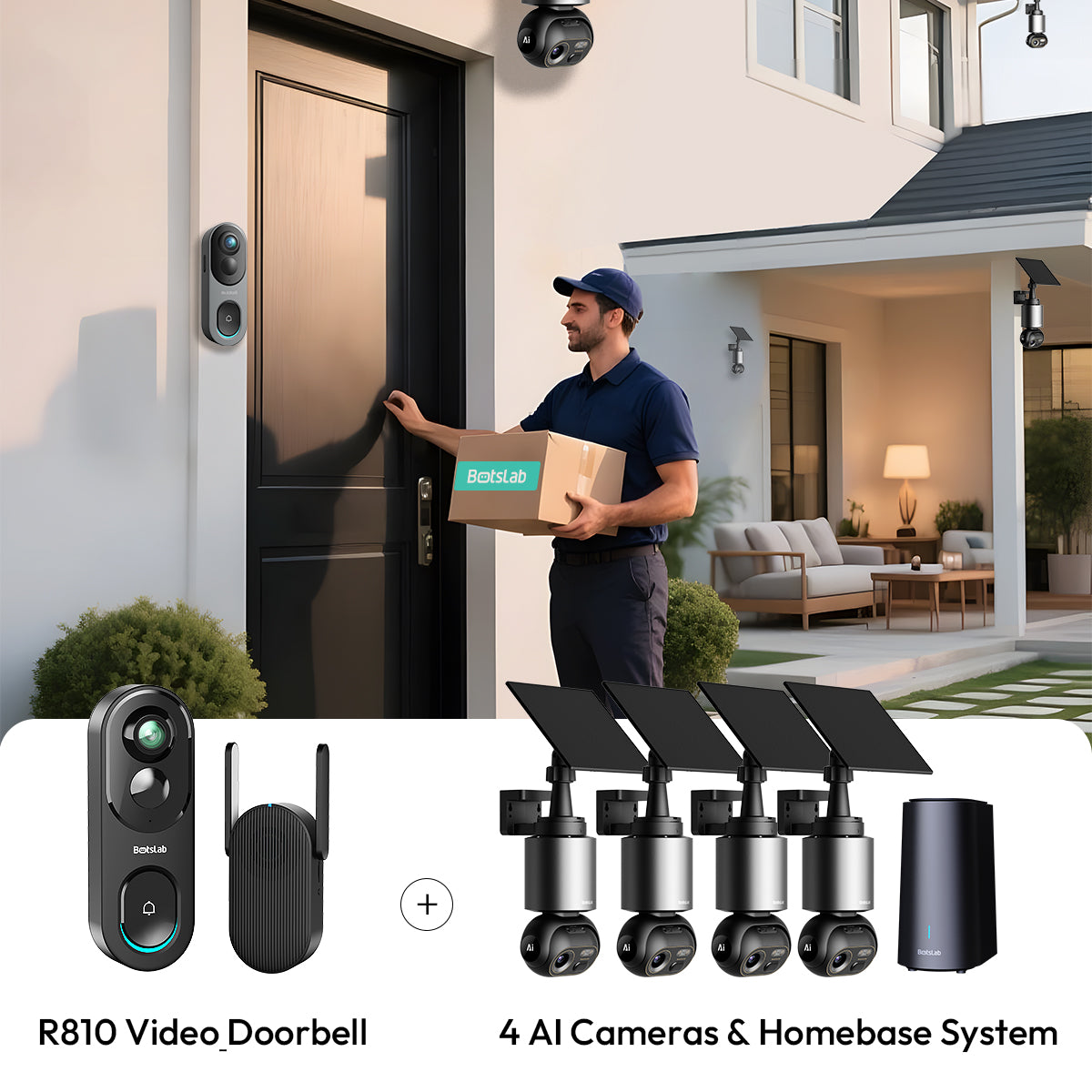 Home Security Bundle: R810 Video Doorbell + W510 4-Cam Outdoor Camera